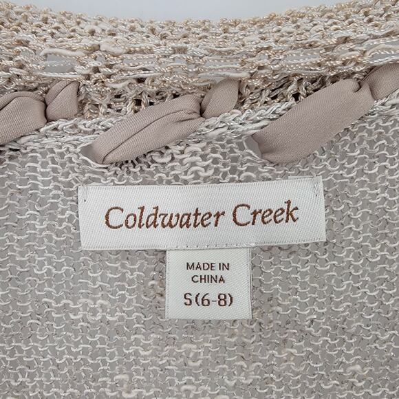Coldwater Creek Cardigan Womens Small Beige Linen Blend Ribbon Detail Open Knit - Picture 8 of 11